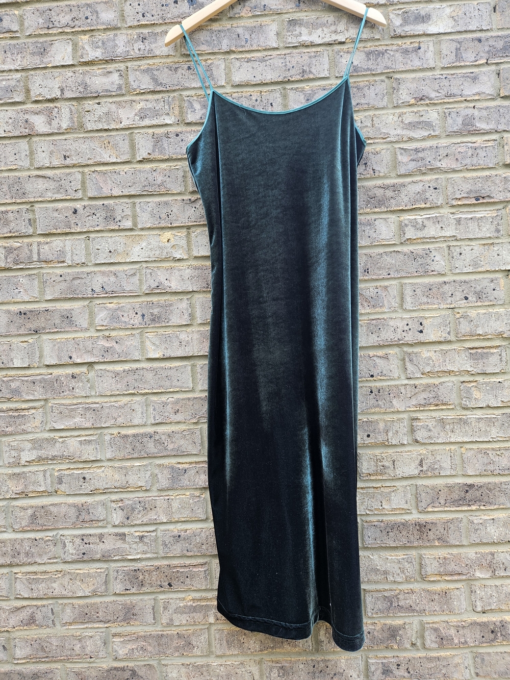 Vintage Emerald Green Velvet Slip Midi Dress